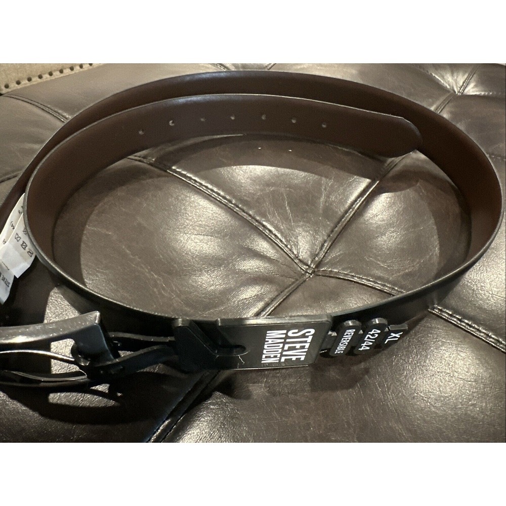 Steve Madden Men Size XL 42/44 Reversible Burnished Belt Black Brown
